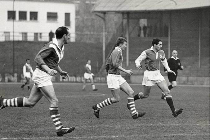 Julien Manzano, en action face  Cherbourg (2-0), le 22 dcembre 1963 
(archive Gilles Saillant)
