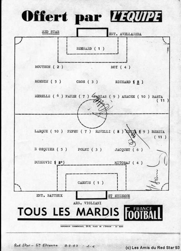 Programme du match, 1967